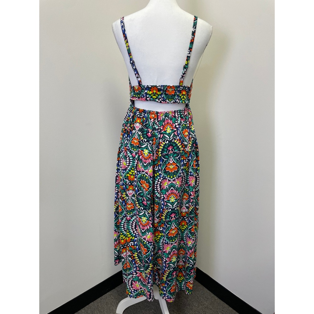 Old Navy Womens Small Floral Paisley Maxi Dress V-Neck Smocked Waist Cutout Back - Picture 4 of 15